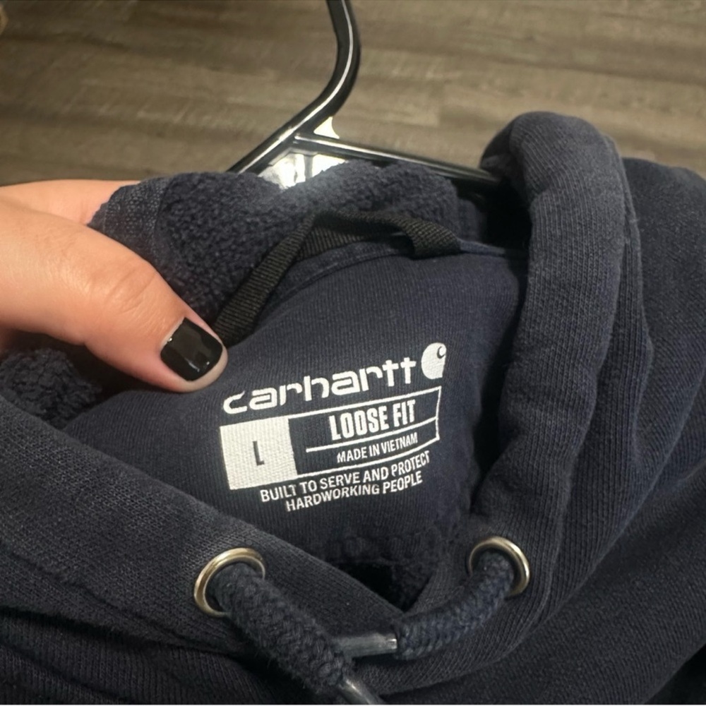 Carhartt Men's Dark Blue Hoodie with Logo - Picture 3 of 4